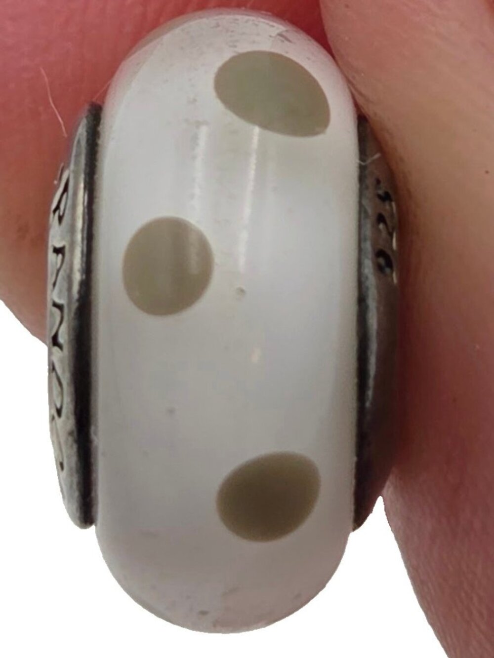 Pandora Sterling Silver Polka Dots Grey Gray Brown Murano Glass Bead Charm Read